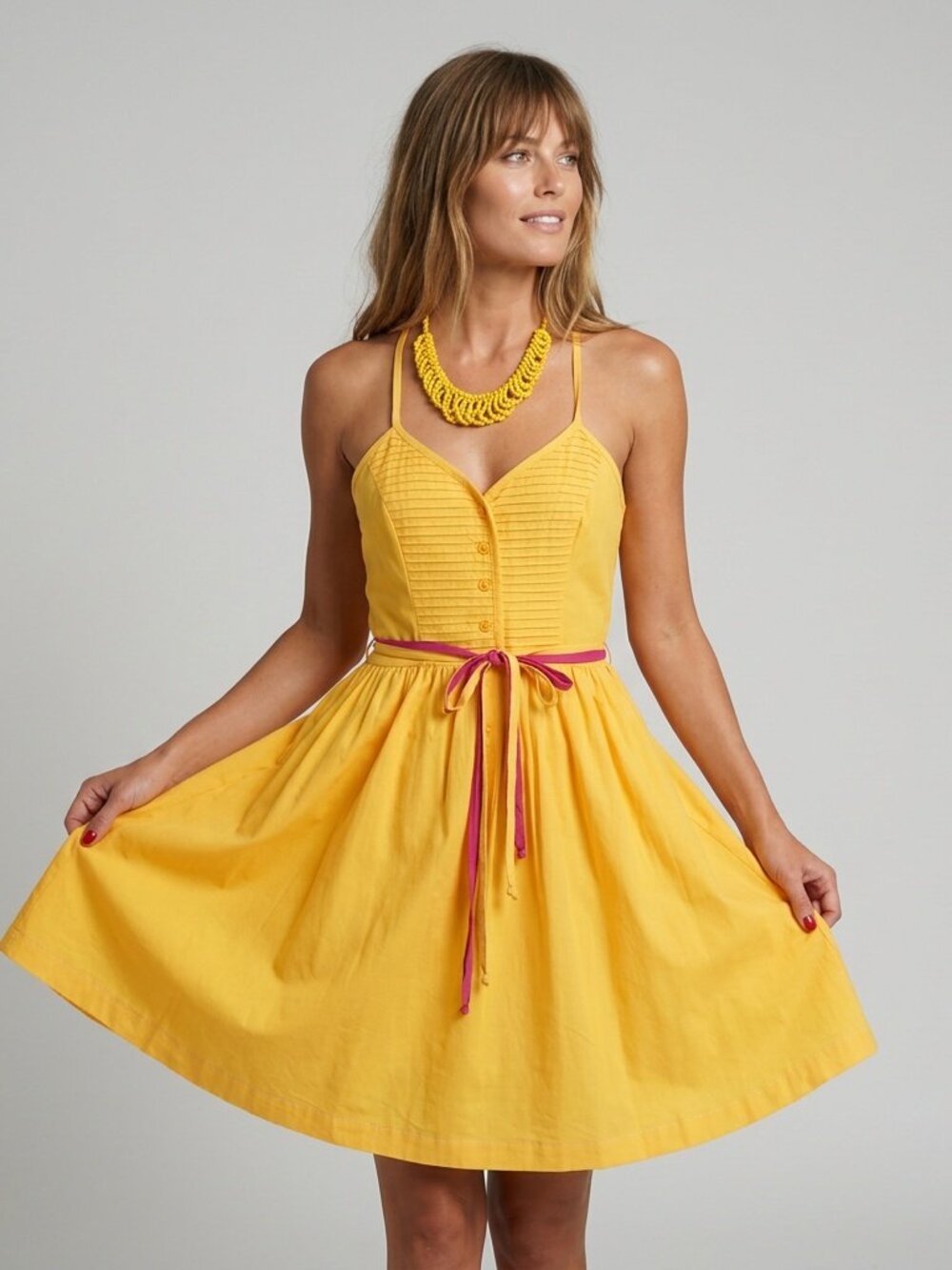 Vintage 1970s dress Mustard Yellow Sweetheart Swing Sundress